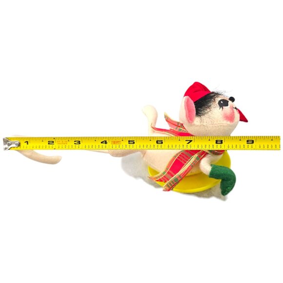 ANNALEE Vintage 1998 Felt Christmas Mouse Saucer Sled Disc Snow Doll Sledding - Picture 9 of 11